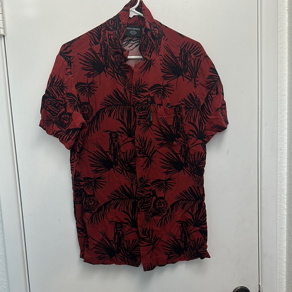 Harley-Davidson Red and Black Tropical Aloha Shirt